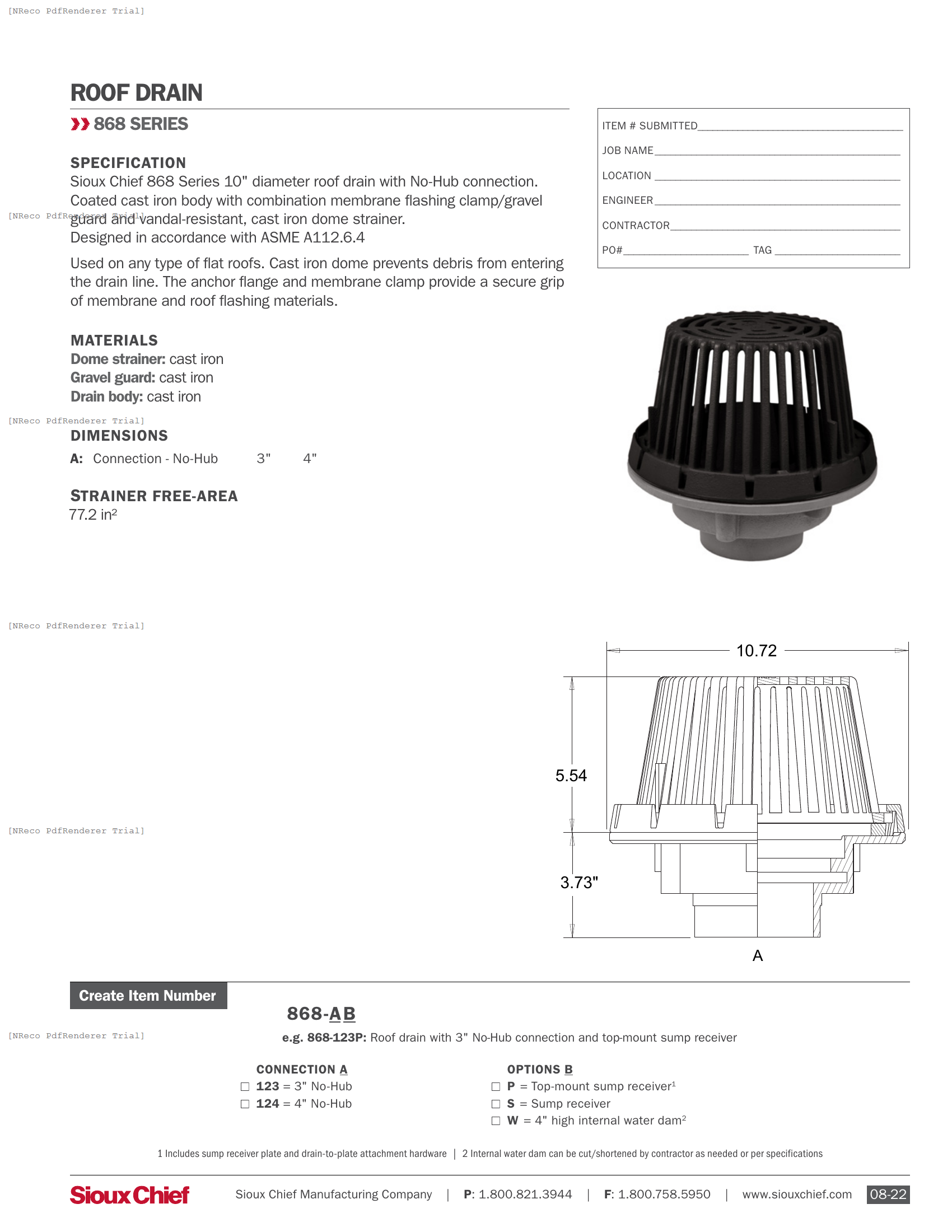 868-12 SERIES - ROOF DRAIN - SPEC SHEET.PDF Specification Document